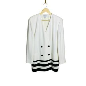 Liz Claiborne Vintage 90s Oversized White & Black Nautical Corpcore Blazer Sz 10